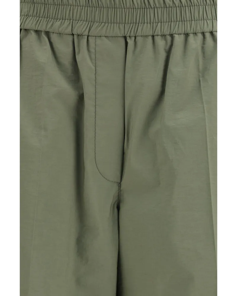 Brunello Cucinelli Women's Cotton Pants With Elastic Waist, Eucalyptus Trousers Green