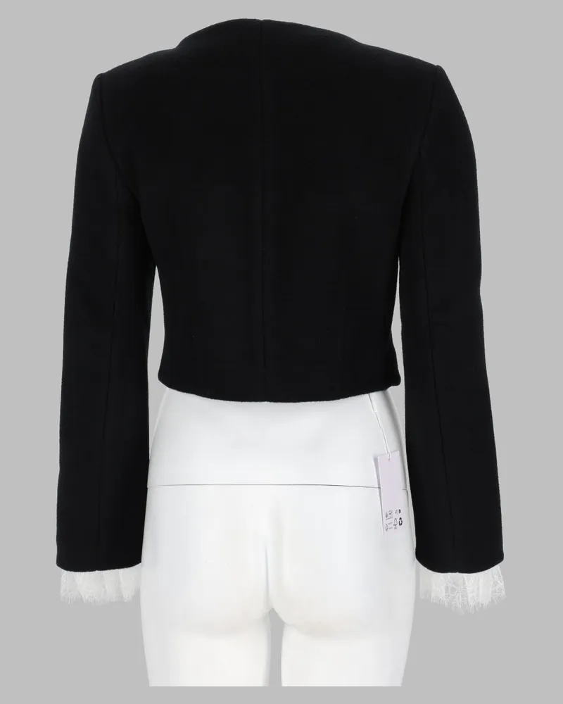 Self-Portrait Cropped Padded Wool Blend Jacket — Black Black