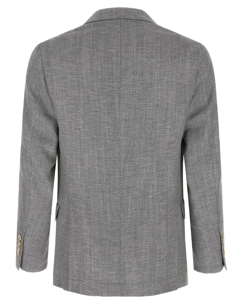 Brunello Cucinelli Chevron Wool Blend Blazer — Gray Gray