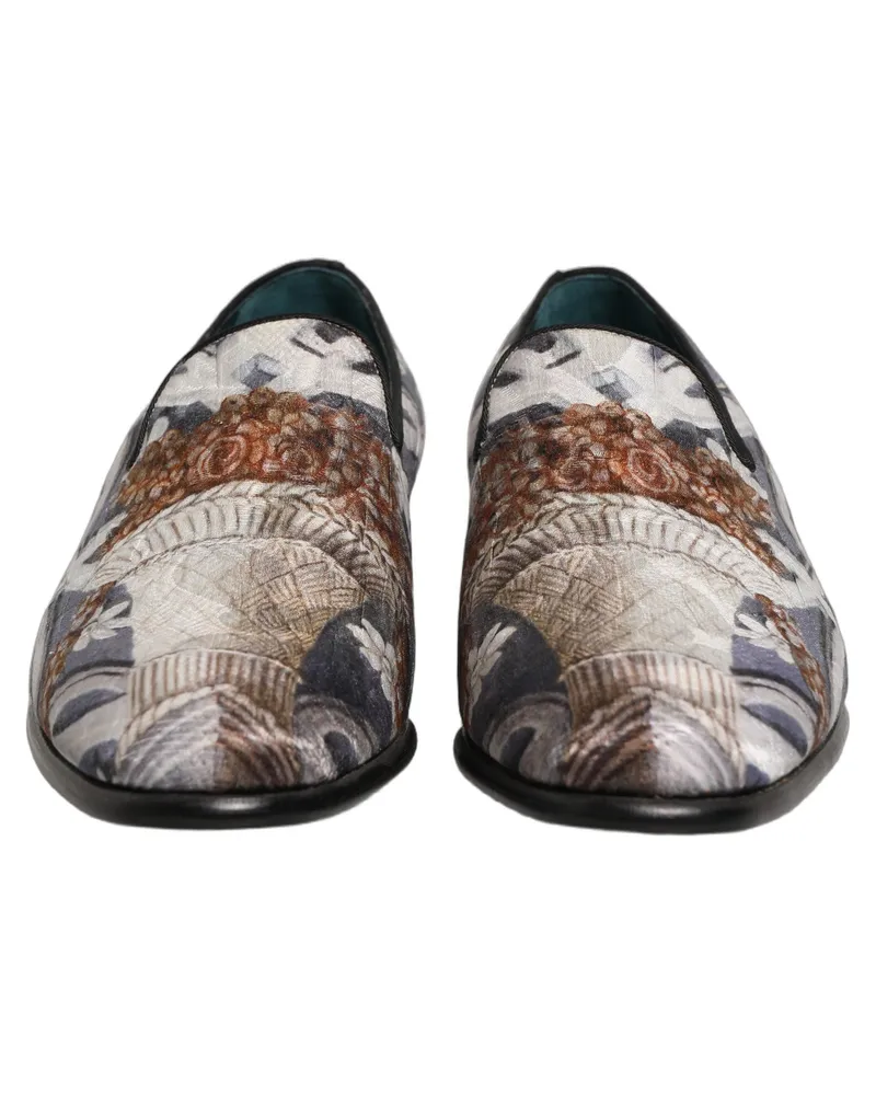 Dolce & Gabbana Men's Multicolor Floral Tapestry Embroidery Loafer Shoes Leather Multicolor