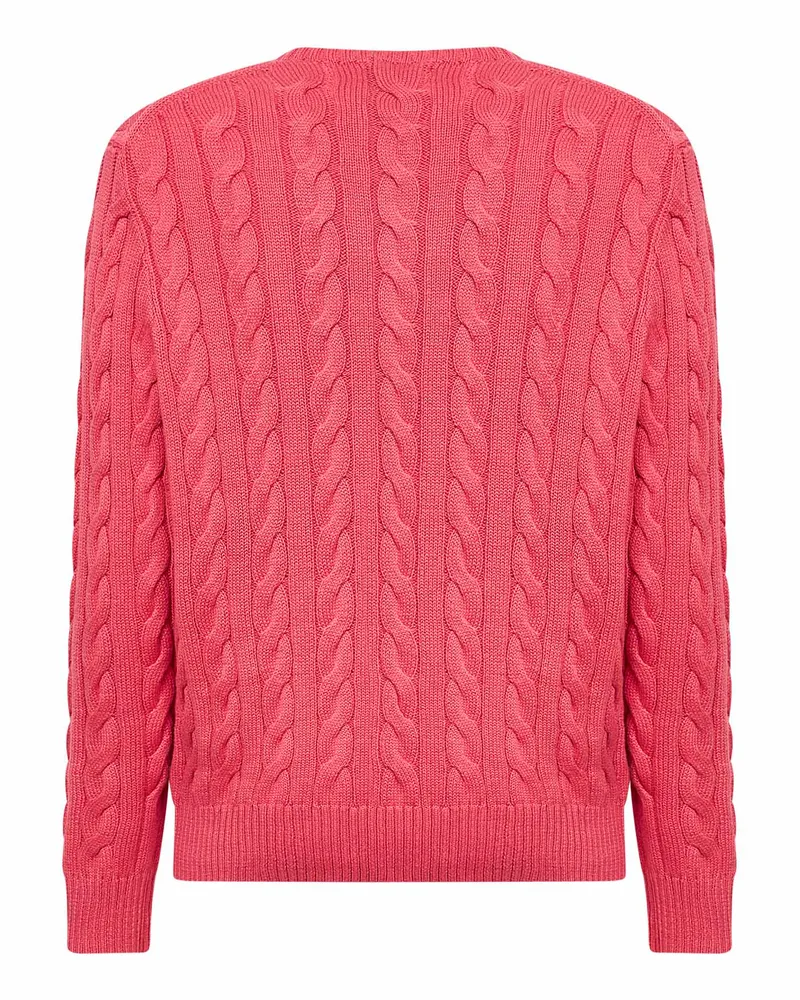 Ralph Lauren Men Crewneck Sweater Cable-Knit Cotton Fuchsia Pink