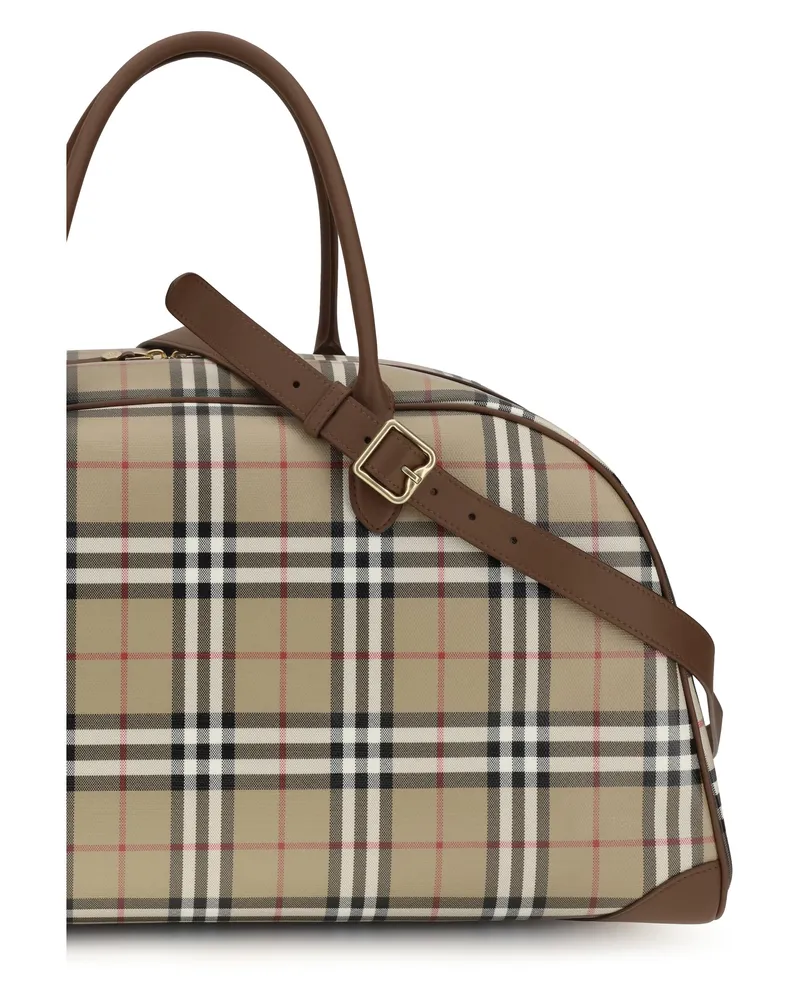 Burberry Men's Travel Bag Check Archive Beige Cotton Shoulder Beige