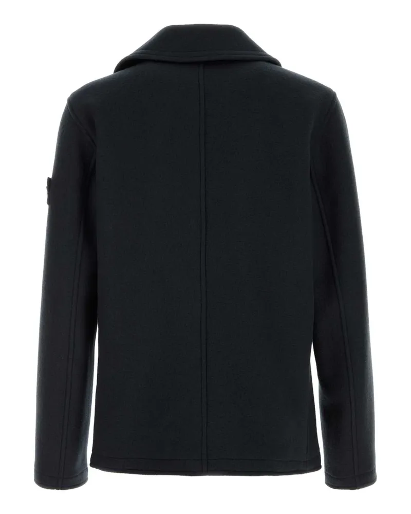 Stone Island Wool Blend Double-Breasted Coat — Blue Blue