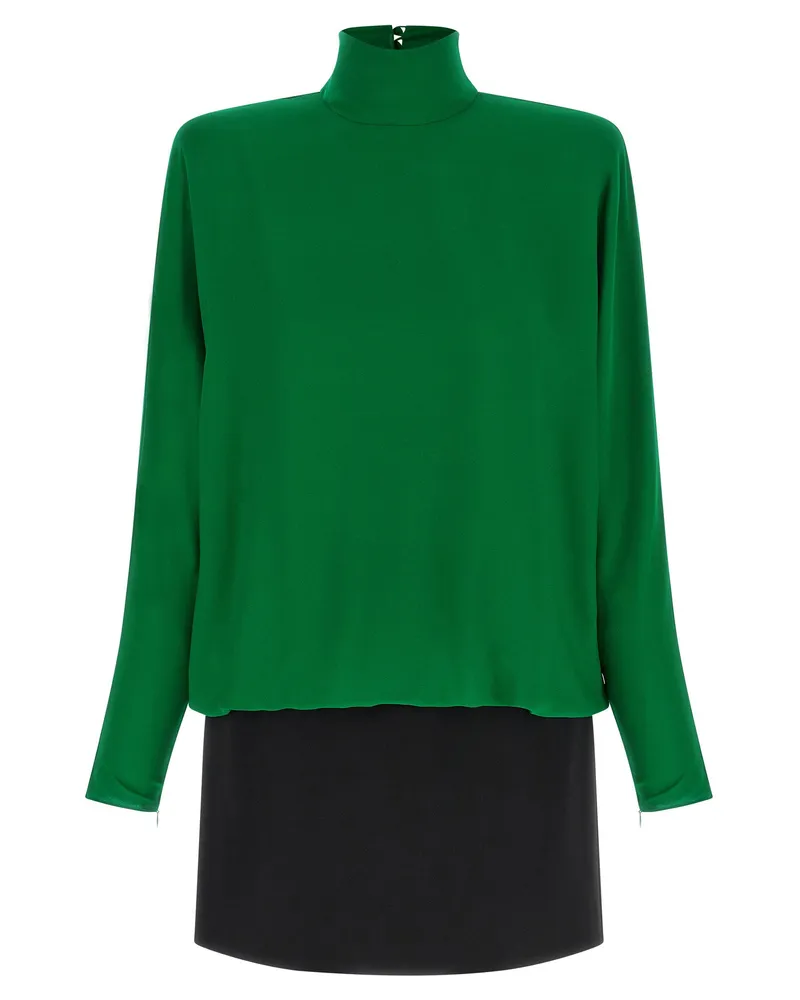 Valentino Garavani Feather-Trimmed Silk Georgette Blouse — Green Green