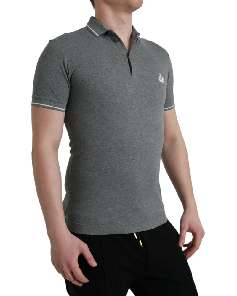Dolce & Gabbana Men's Gray Collared Short Sleeve Crown T-Shirt Cotton Gray