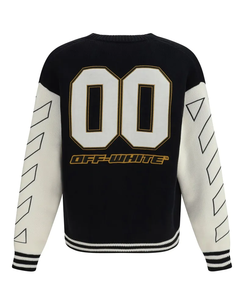 OFF-WHITE Men's Star Logo Diagonal Varsity Cardigan Black Cotton Sweater Black