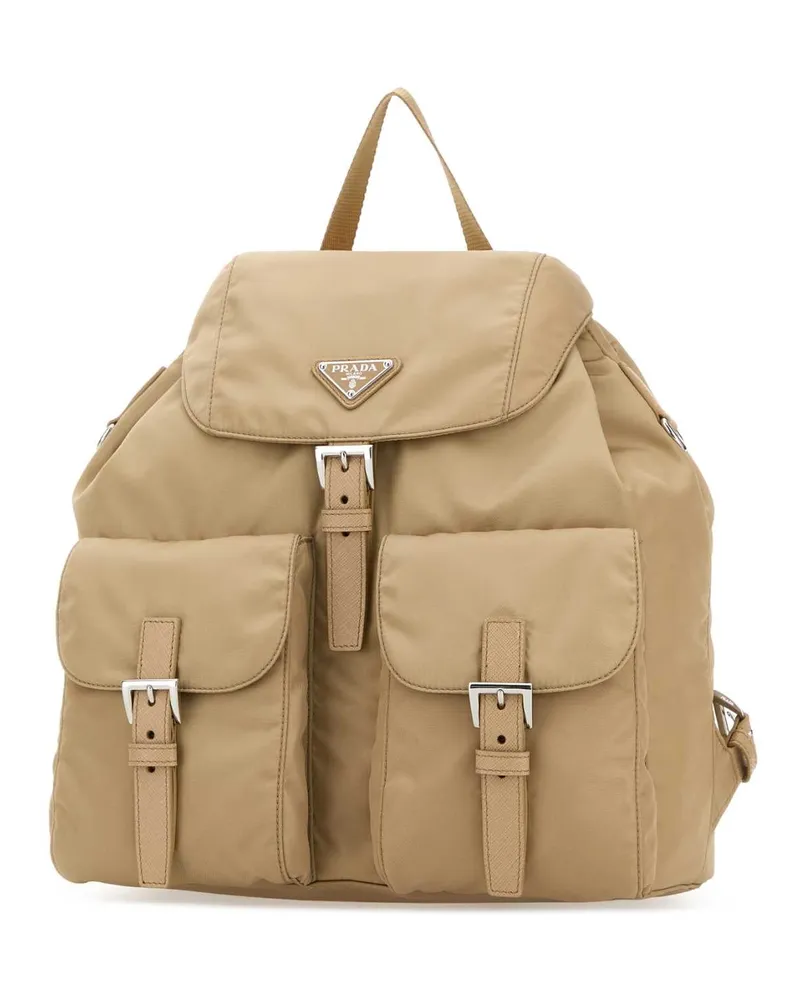 Prada Women's Sand Canvas Backpack Cammello Zaini Beige