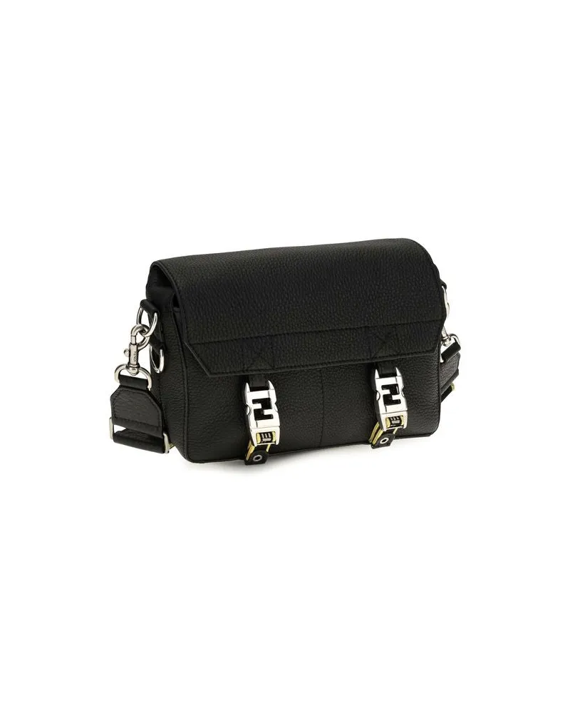 Fendi Men's Black Calf Leather Bos Taurus Shoulder Bag Black