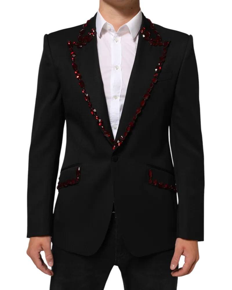 Dolce & Gabbana Black Sicilia Crystal Embellished Men Blazer Ea Wv Acetate Polyester Clothing Black