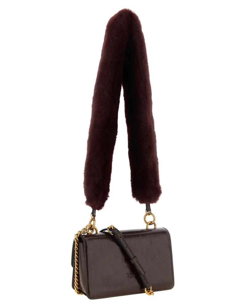 Pinko Love One Calfskin Leather Shoulder Bag — Burgundy Burgundy