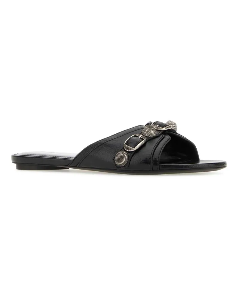 Balenciaga Women's Black Leather Slippers Blackagednikel Flat Shoes Black