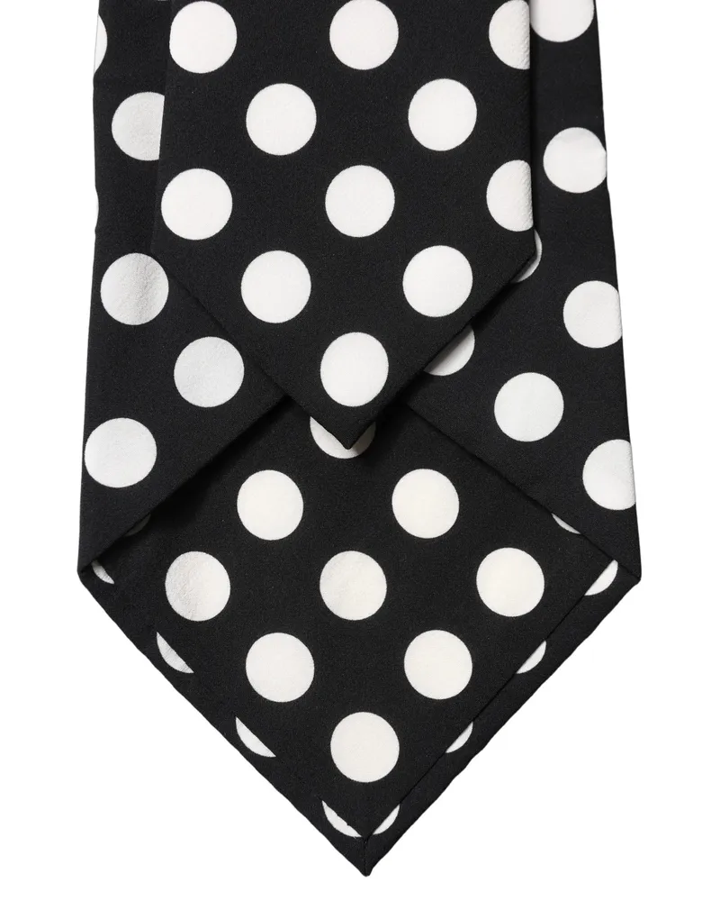 Dolce & Gabbana Black White Polka Dot Silk Adjustable Women Necktie Tie Black