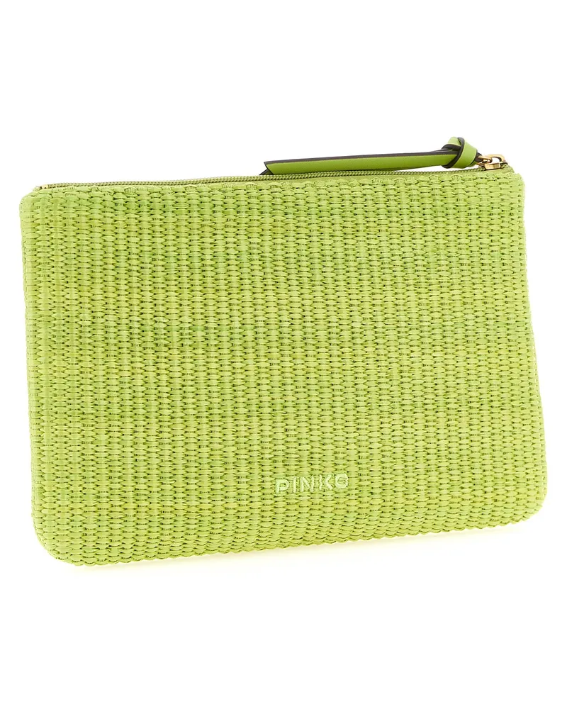 Pinko Raffia-Effect Braided Clutch — Green Green