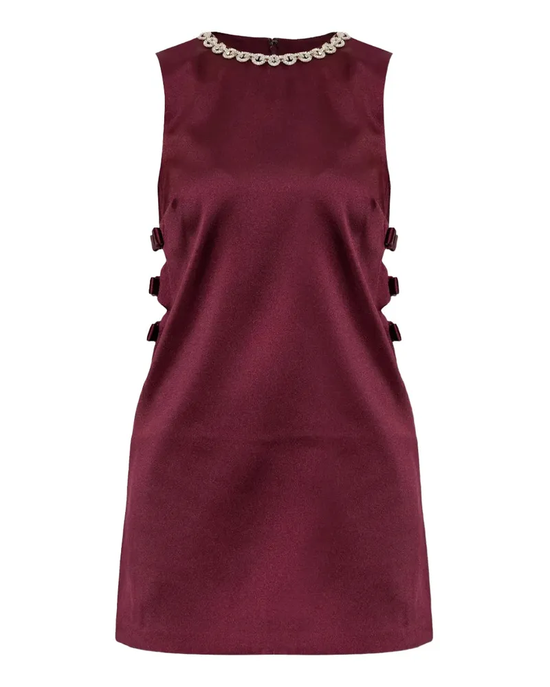 Self-Portrait Crystal-Trim Satin Mini Dress — Red Red