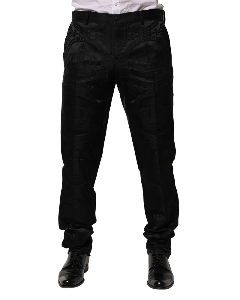 Dolce & Gabbana Men's Black Cotton Dg Crown Dress Pants Silk Polyester Black