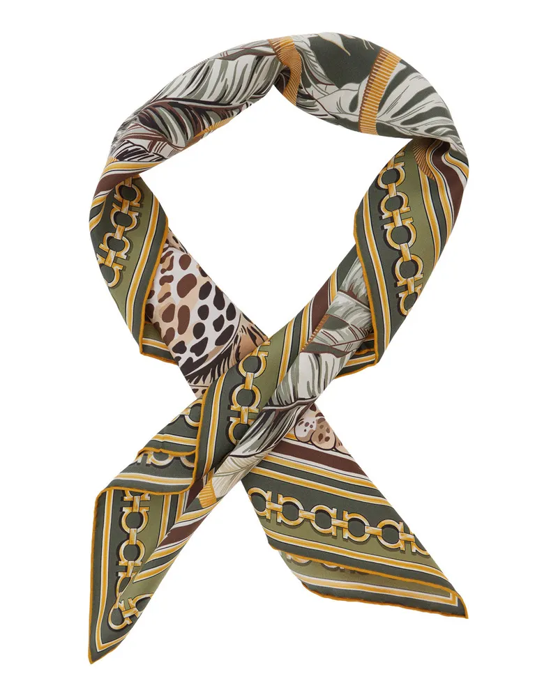 Ferragamo Animal-Print Silk Scarf — Green Green