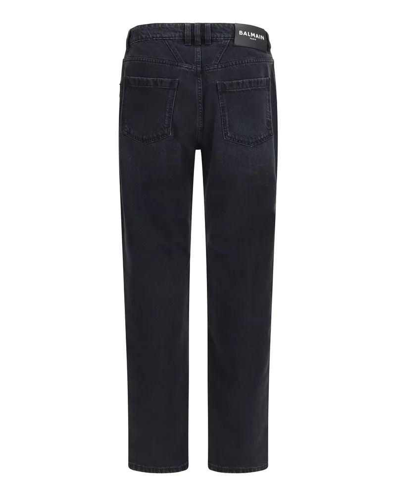Balmain Men's Straight-Leg Denim Jeans Noir Délavé Cotton Black