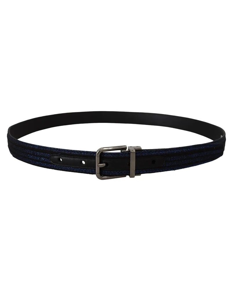 Dolce & Gabbana Men's Blue Jacquard Stripe Silver Buckle Belt Leather Blue