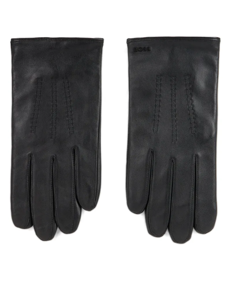 HUGO BOSS Calfskin Leather with Wool Lining Gloves — Black Black