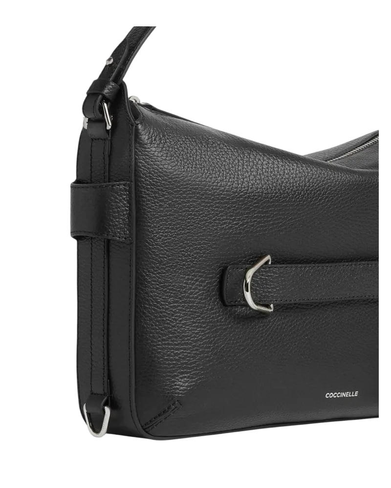 Coccinelle Grained Leather Hobo Bag — Black Black
