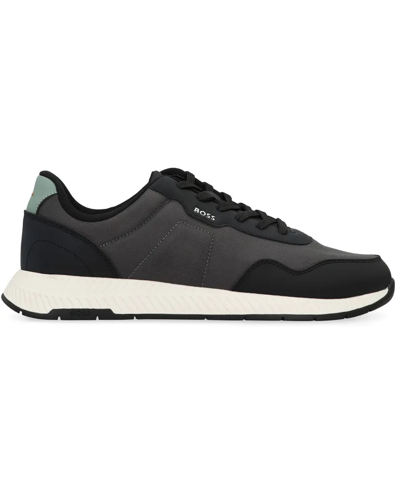 HUGO BOSS Men's Low-Top Sneakers With Leather Insert Black Polyurethane Trainers Black