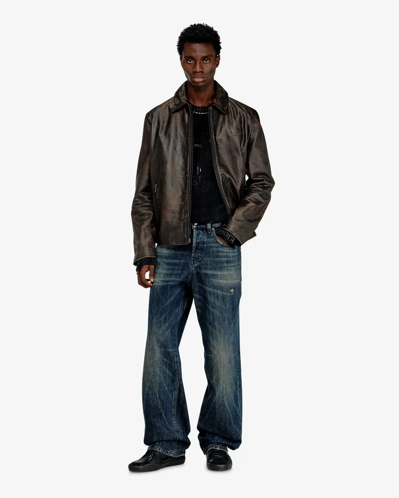 Diesel Men's Leather Jacket L-Amar-Wrd Brown Brown