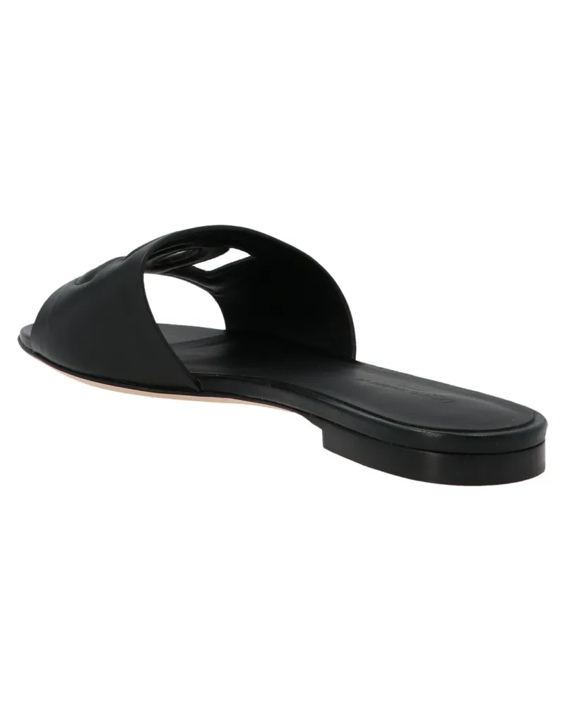 Dolce & Gabbana Calfskin Logo Slide — Black Black
