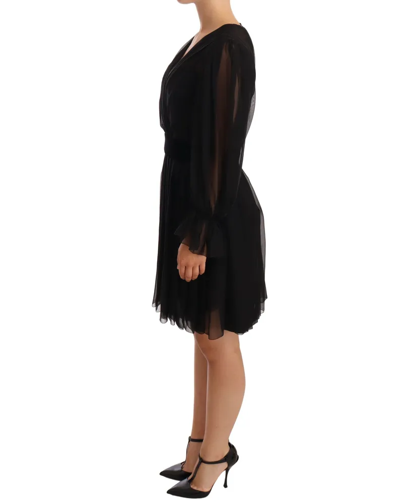 Dolce & Gabbana Women's Black Mesh Pleated Mini Silk Stretch Dress Black