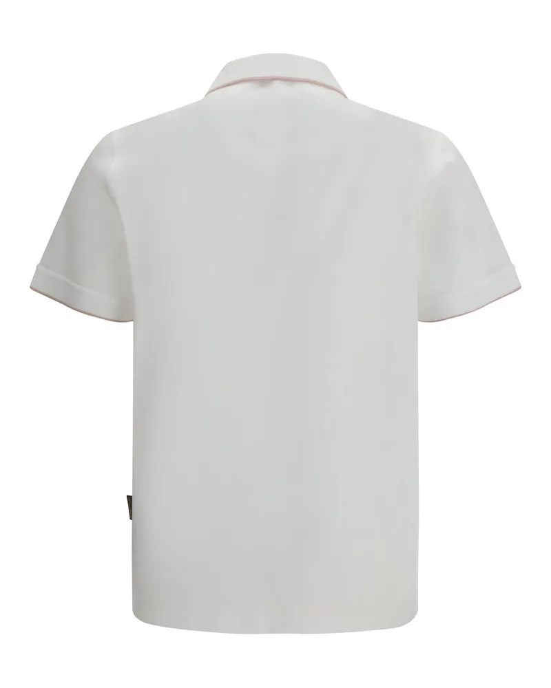 MOORER Men's Bradley-Jcl Polo Bianco-Flamingo Cotton Shirts Bianco/flamingo T-shirts And Polos White