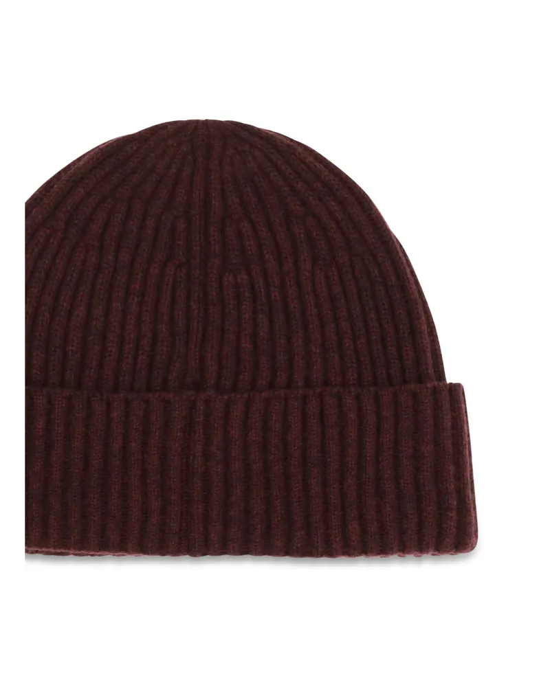 Brunello Cucinelli M2293900 Cashmere Ribbed Beanie — Burgundy Burgundy