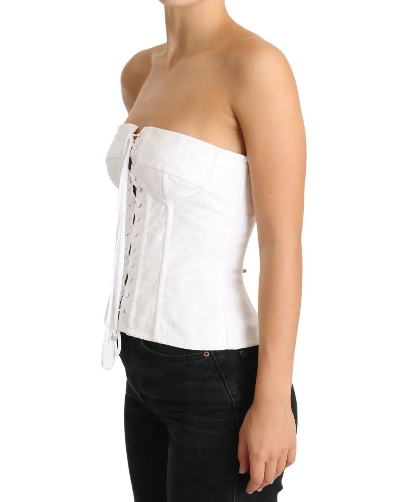 Dolce & Gabbana Women White Palermo Bustier Cotton Top Corset Elastane White