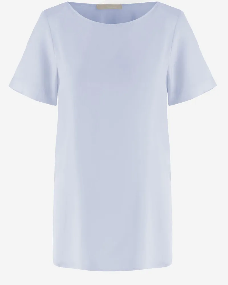 ALLUDE Women's Stretch Silk T-Shirt With Side Slits Light Blue T-Shirts & Jerseys Blue