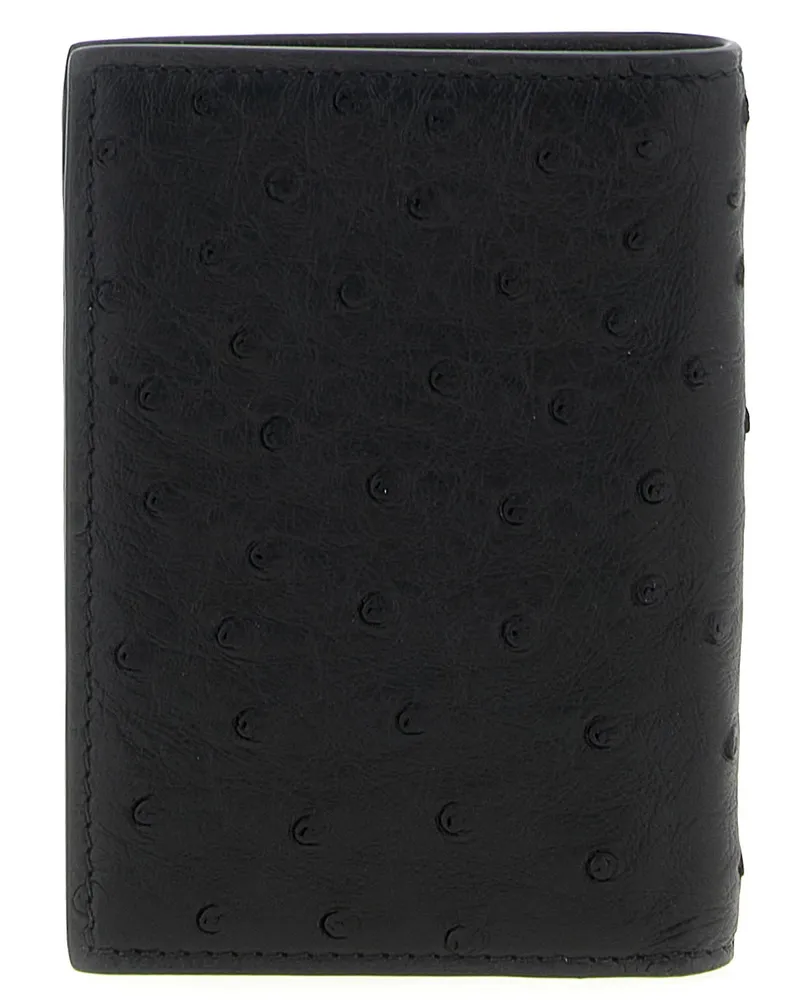 Valentino Garavani Ostrich Leather Vlogo Card Case — Black Black