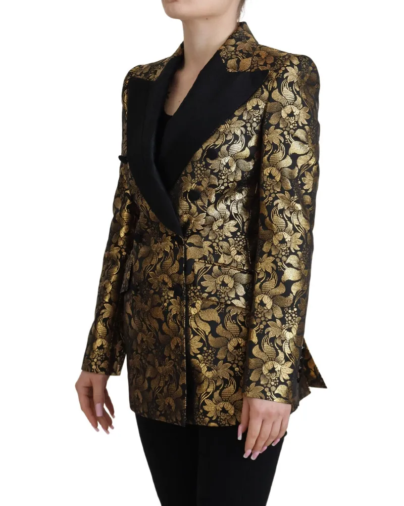 Dolce & Gabbana Women Black Gold Jacquard Coat Blazer Jacket Polyester Clothing Black