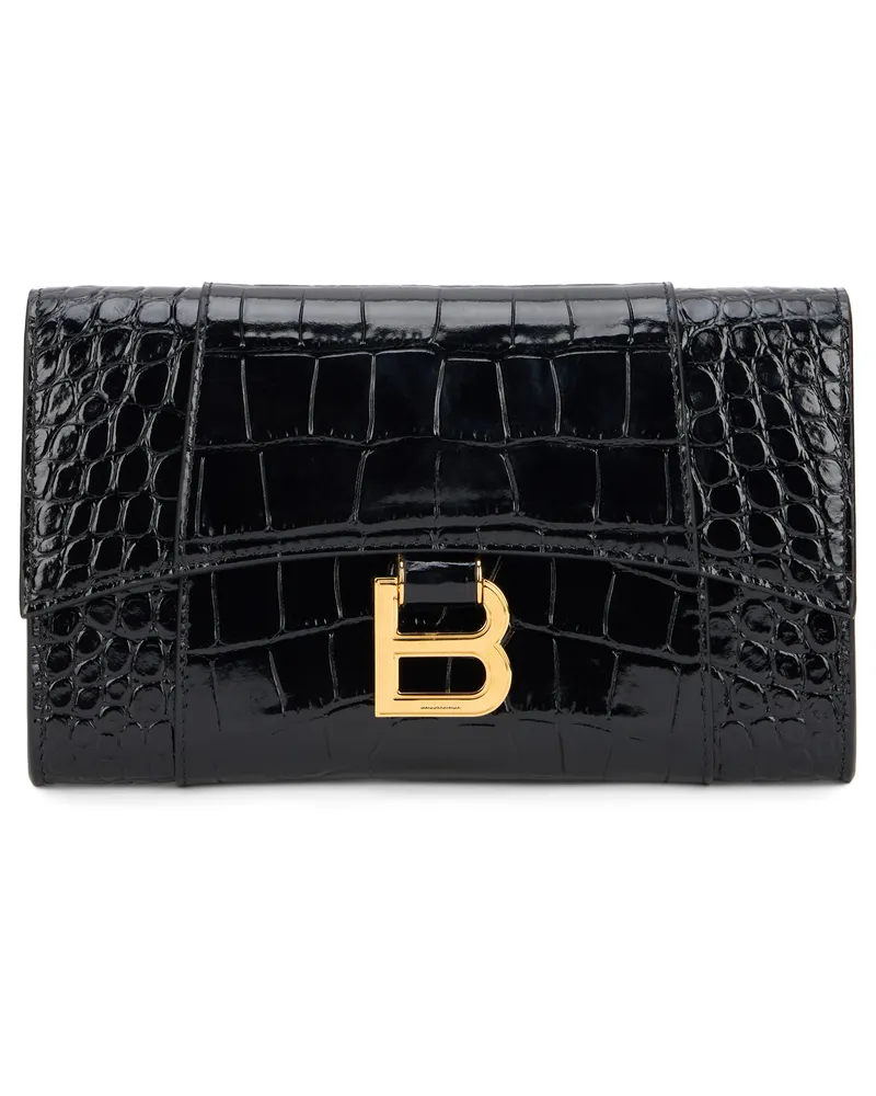 Balenciaga Women's Clutch Bag Crocodile Effect Black Leather Black