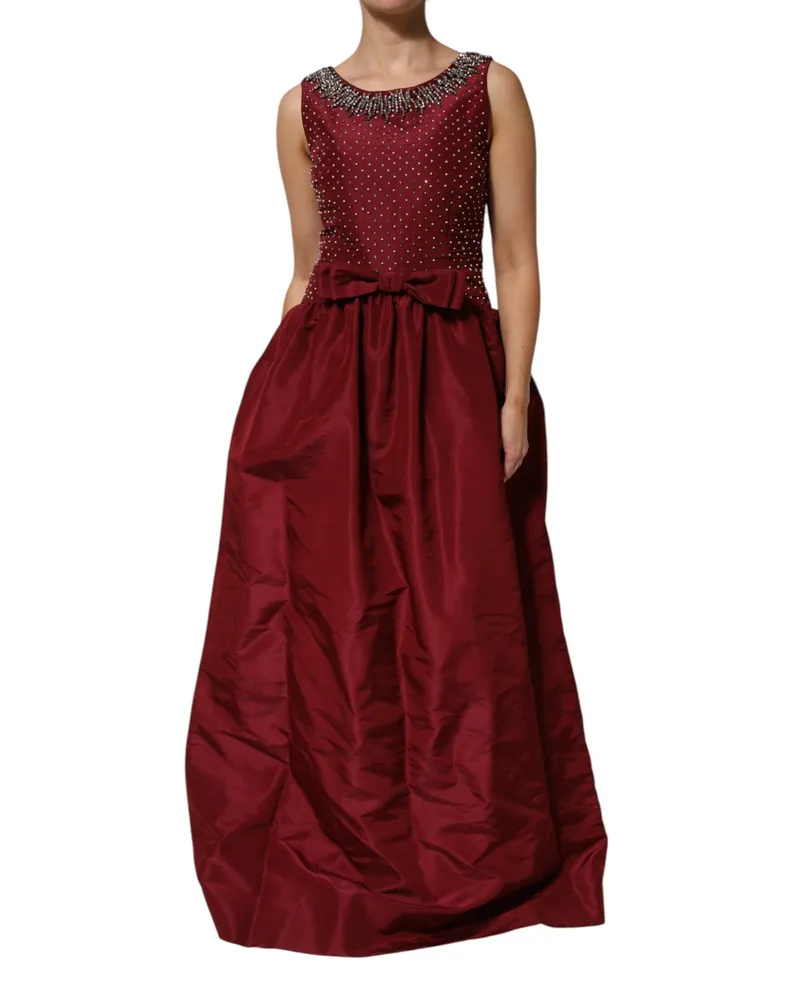 Dolce & Gabbana Women's Burgundy Silk Beaded Evening Gown Dress Red