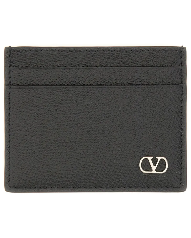 Valentino Garavani Vlogo Signature Leather Card Holder — Black Black