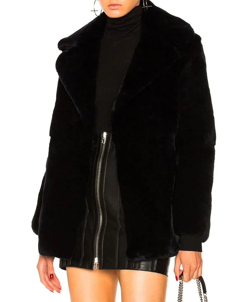 Alberta Ferretti Women's Blue Rabbit Fur Coat Clothing Black