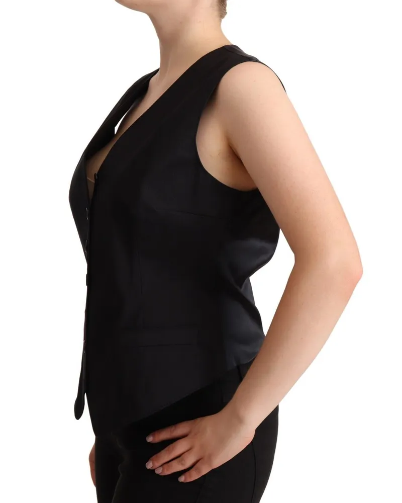 Dolce & Gabbana Women's Black Button Down Sleeveless Vest Waiscoat Top Cotton Black