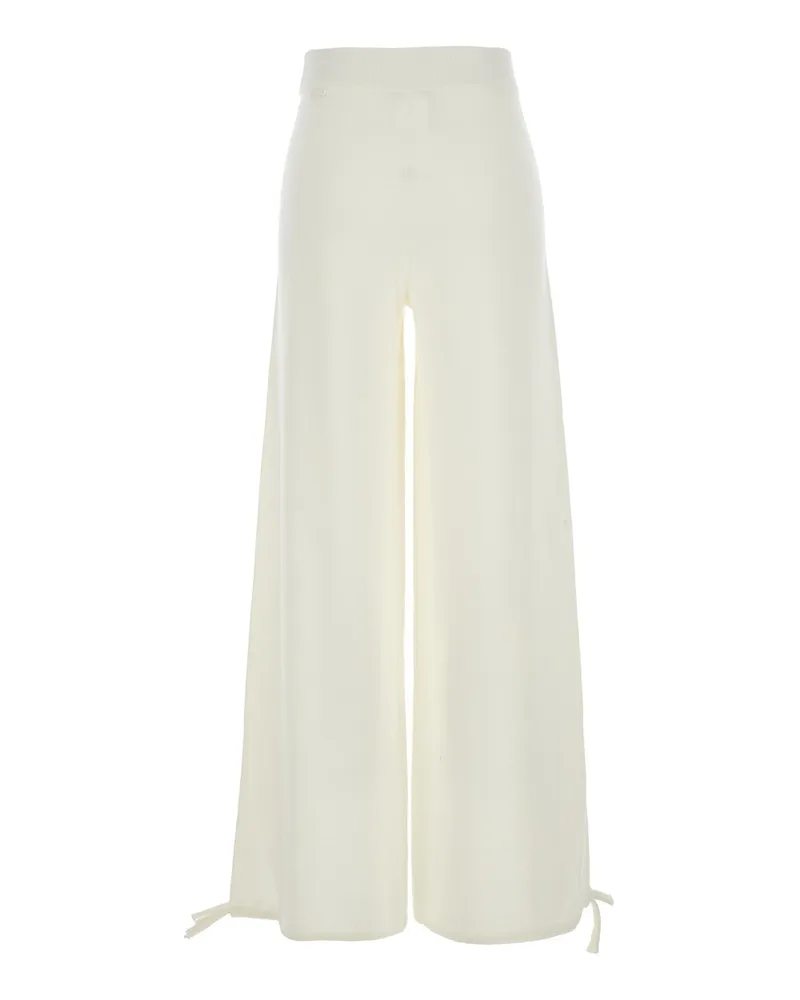 Max Mara Women's White Wool Wide Leg Pants With Elastic Waist Virgin Trousers White