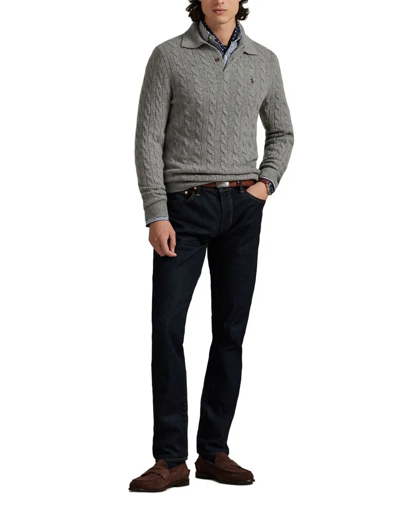 Ralph Lauren Cable-Knit Wool-Cashmere Sweater — Grey Grey