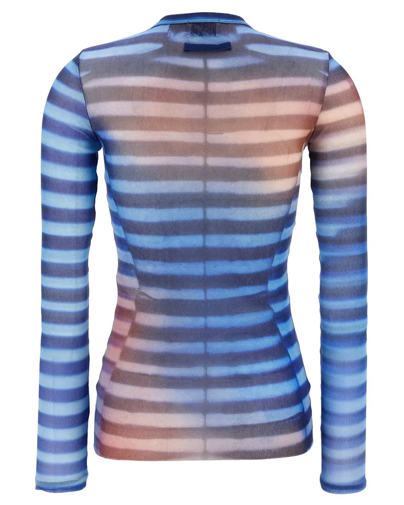 Jean Paul Gaultier Air Print Stretch Tulle Top — Blue Blue