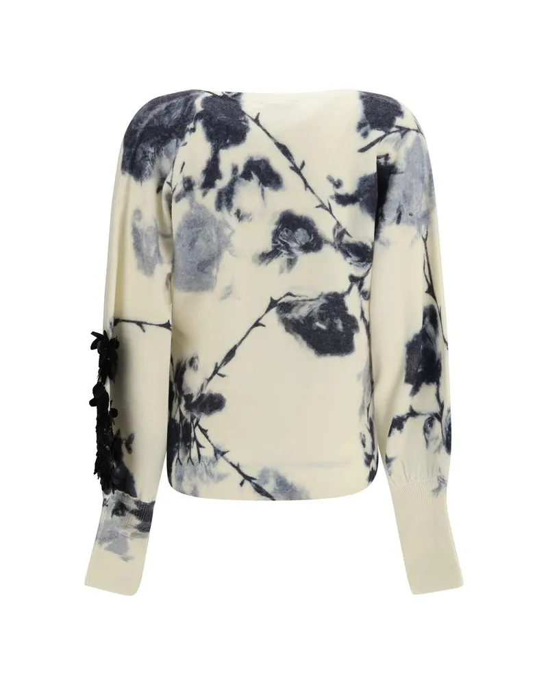 Blumarine Floral Intarsia Cashmere Sweater — Beige Beige