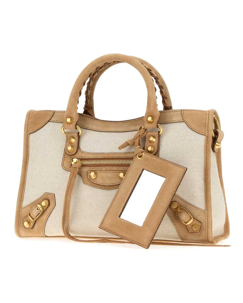 Balenciaga Women's Two-Tone Canvas And Suede Small Le City Handbag Natural-Camel Borse A Mano Natural/camel Bag Beige