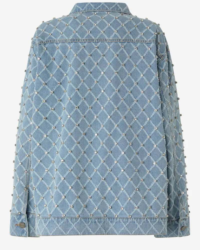 Pinko Women Denim Jacket With Rhinestones Cotton Shirt Blue