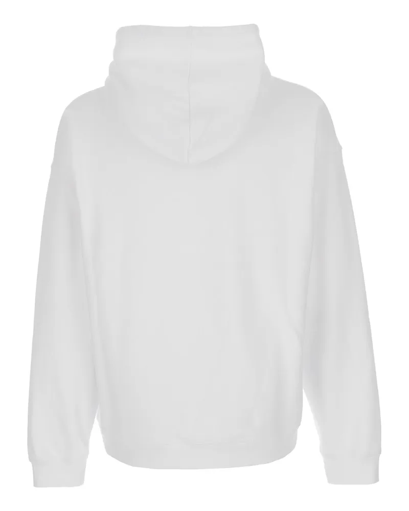 Dsquared2 Men's White Hoodie With Drawstring Hood And Maxi Print Cotton Sweatshirts Sweater White
