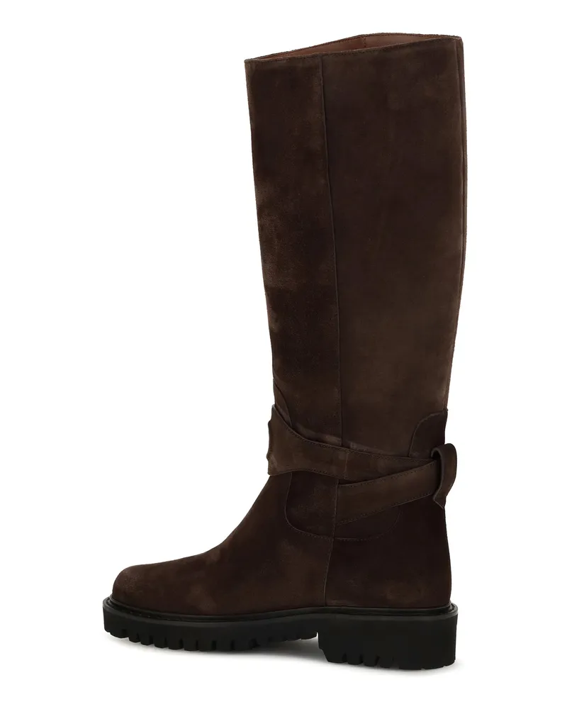 Valentino Garavani Women's High Boots Vlogo Signature Suede Ebony Brown Calf Leather Brown