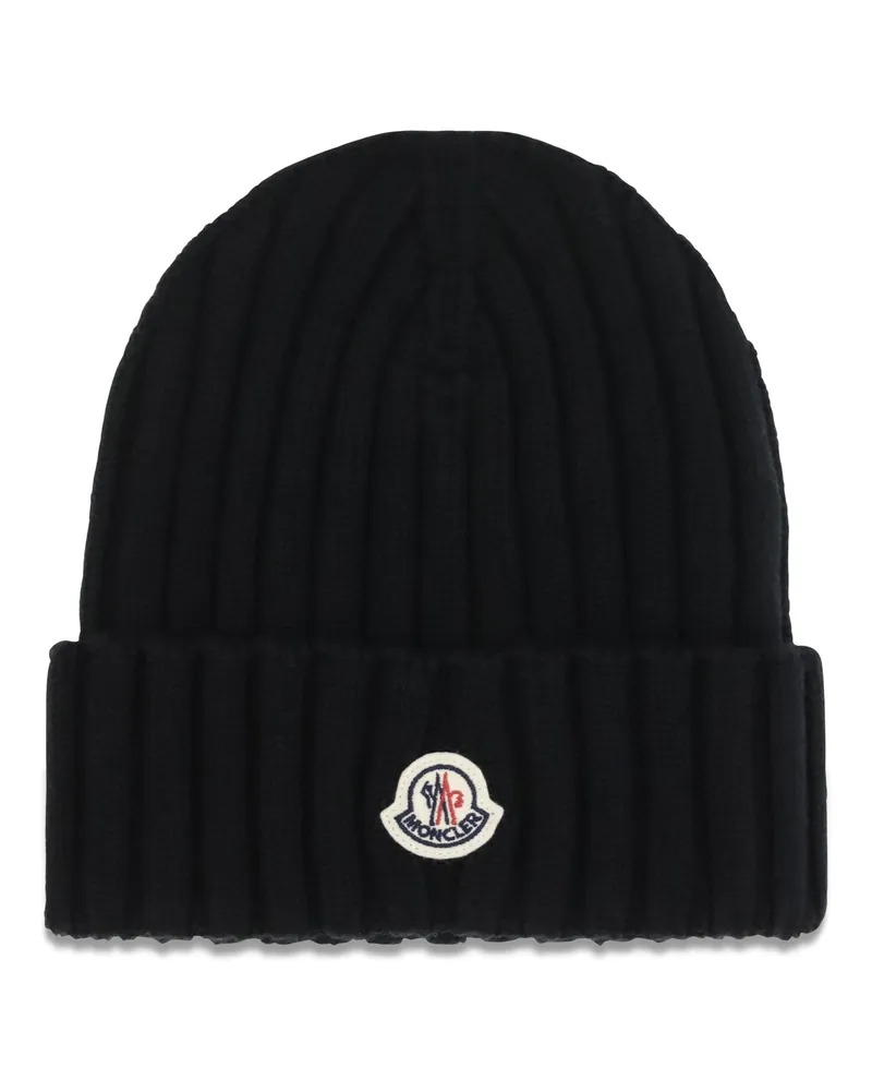 Moncler Women's Ribbed Wool Beanie Black Merino Hat Black
