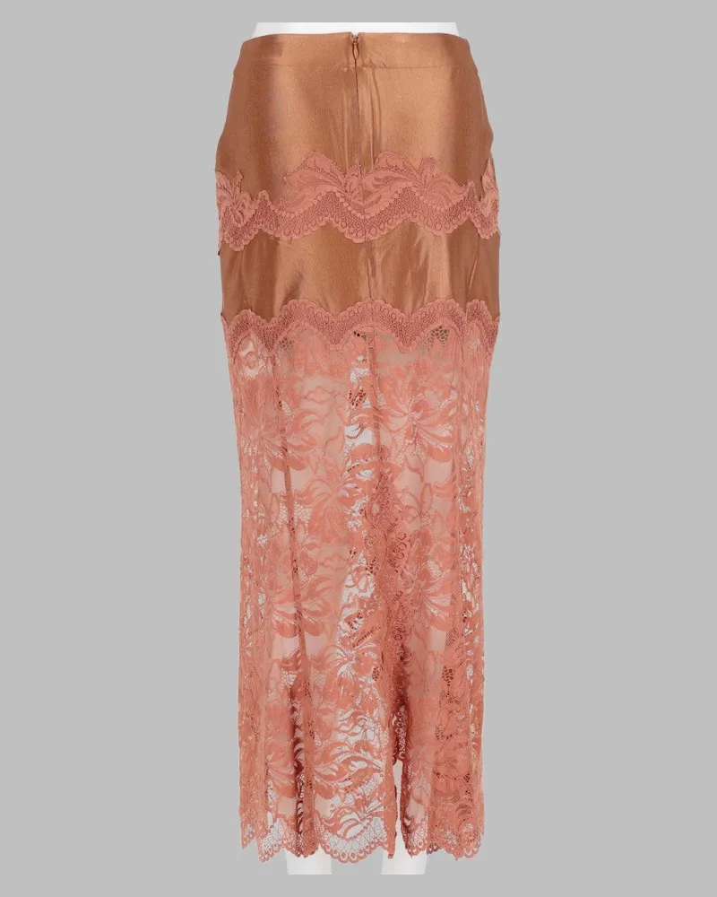 Paco Rabanne Lace-Trimmed Midi Skirt — Beige Beige