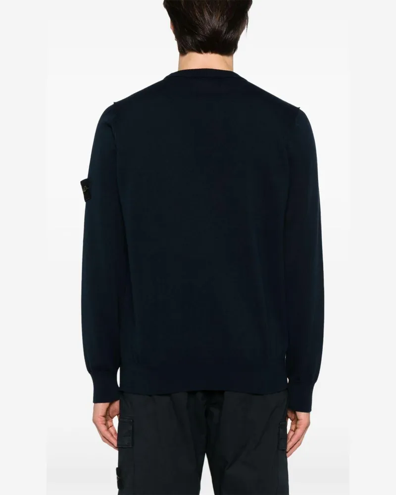 Stone Island Ribbed Crewneck Cotton Sweater — Navy Navy